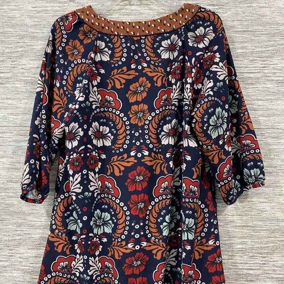 Joy Joy Womens Multicolor Boho Floral Print Dress With 3/4 Sleeves & Ruffle Hem - Picture 5 of 6